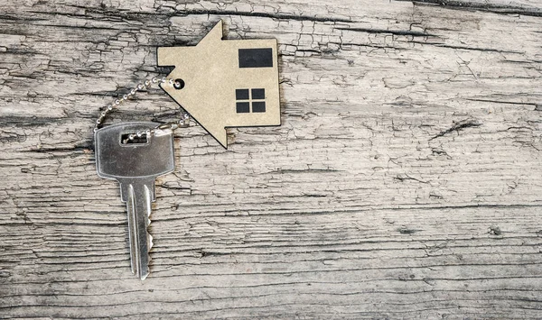 Ключ у формі будинку в дереві — стокове фото