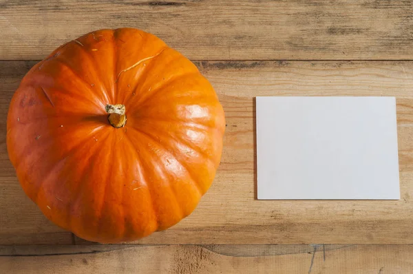 Calabaza amarilla grande sobre un fondo de madera . —  Fotos de Stock