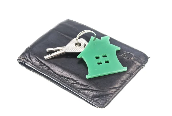 Leather purse with keys from the house — Stock Photo, Image