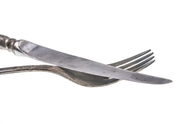 Vintage knife and fork on white background — Stock Photo, Image