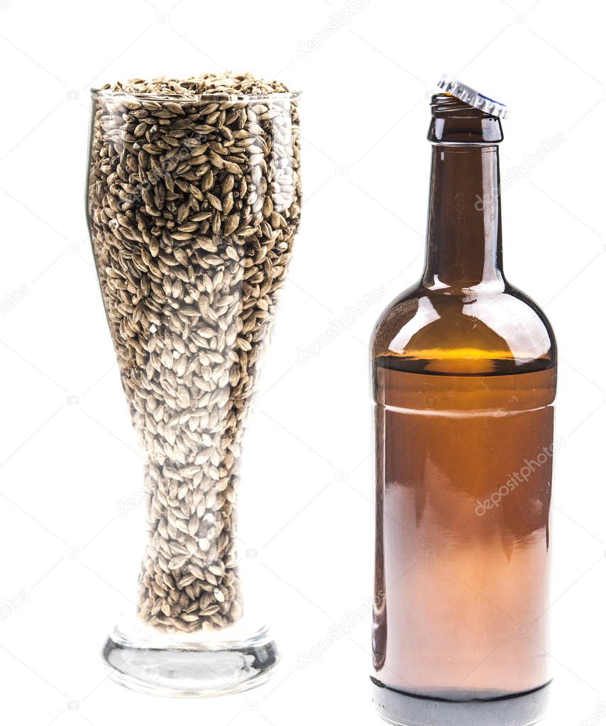 beer in bottle and glass isolated on white