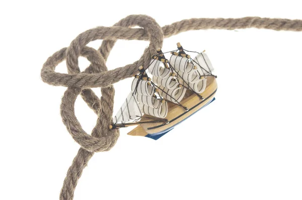 Model classic boat and knot rope — Stock Photo, Image