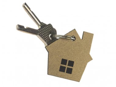 Beyaz arka plan üzerinde izole Anahtarlık şeklindeki evi