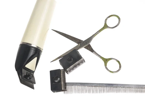 Outils d'équipement de salon de coiffure sur fond blanc — Photo