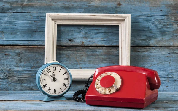 Vintage telephone on white table — Stock Photo, Image