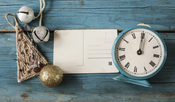 Christmas vintage card on a background vintage old wooden boards — Stock Photo, Image