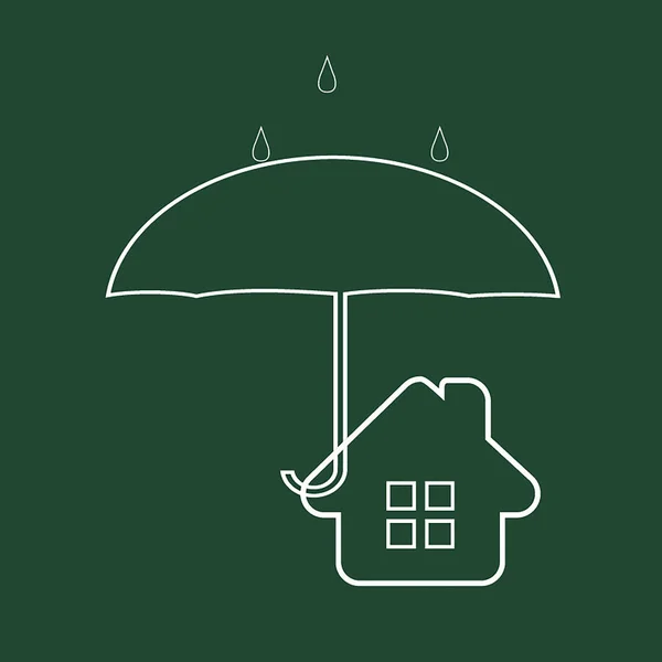 Real estate säker. Röda huset skyddas med färgglada paraply — Stock vektor