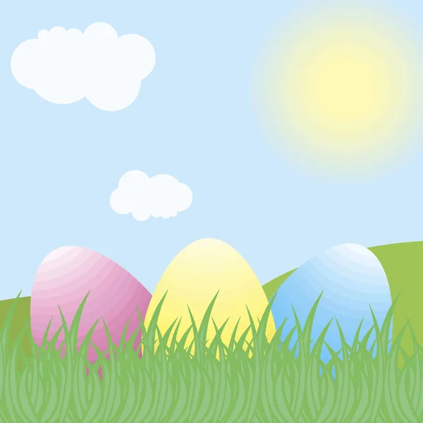 Uova di Pasqua variopinte in erba — Vettoriale Stock