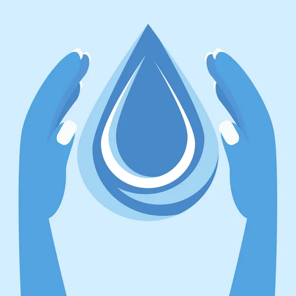 Concepto vectorial ilustración de manos sosteniendo gota de agua — Vector de stock