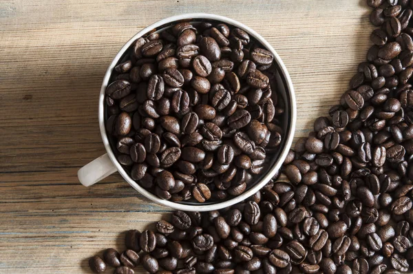 En kopp full av kaffebönor. — Stockfoto