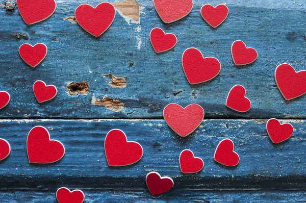 Valentinstag Grußkarte Herzen Auf Einem Hölzernen Hintergrund — Stockfoto