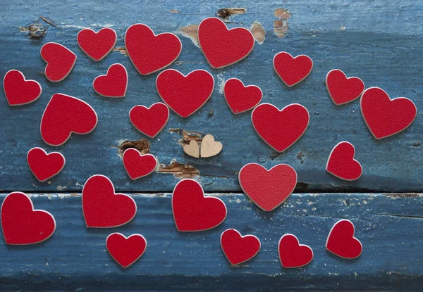 Carte Voeux Pour Saint Valentin Coeurs Sur Fond Bois — Photo