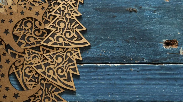 Rusztikus Karácsonyi Keret Fából Készült Díszek Mint Egy Öreg Háttér — Stock Fotó