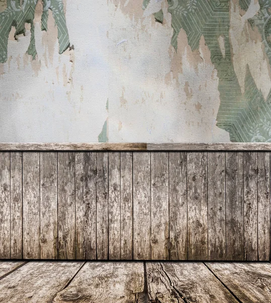 部屋のインテリア - ビンテージ壁紙、木製の床 — ストック写真