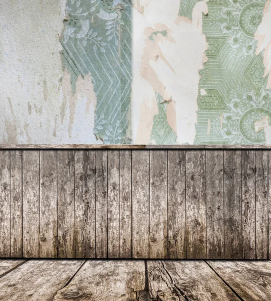 방 인테리어-빈티지 벽지, 나무 바닥 — 스톡 사진
