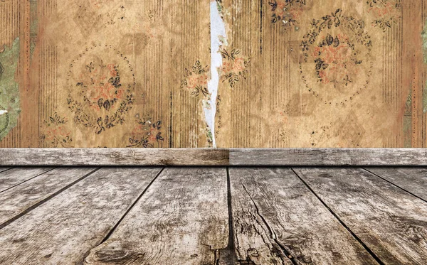 Kamer interieur - vintage wallpaper, houten vloer — Stockfoto