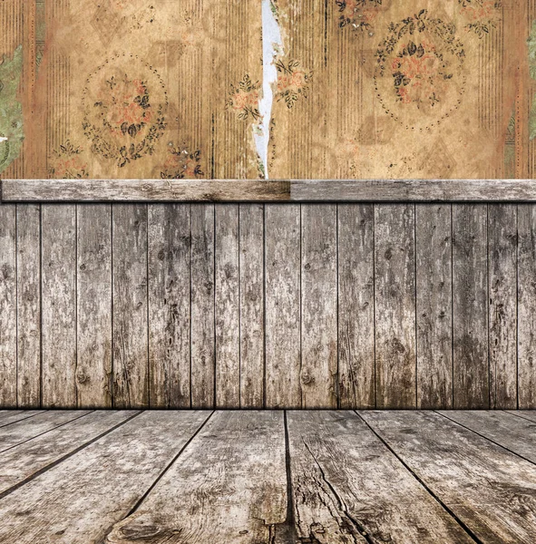 Interno della camera - carta da parati vintage, pavimento in legno — Foto Stock