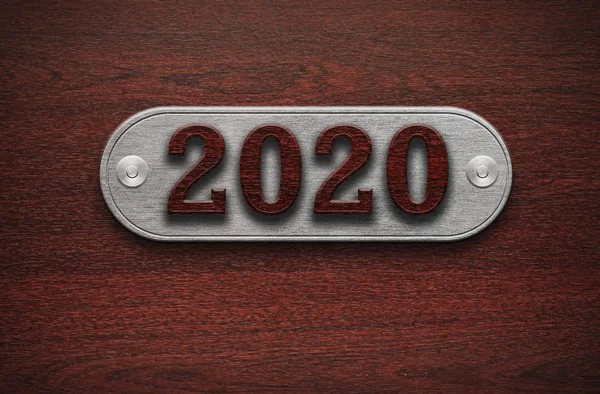 木製フレーム上の新年2020番号。dのためのバナースペースをモックアップ — ストック写真