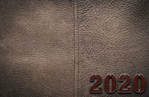 New year 2020 number on leather background. Mock up banner space — Stock Photo, Image