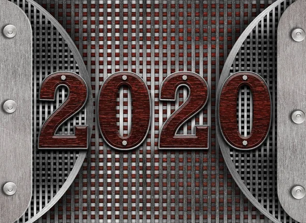 Nouvel an 2020 numéro sur fond de grille métallique. Maquette bannière sp — Photo