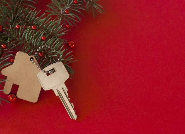 Decoração de Natal: casa decorativa e chave para o bloqueio. Conc. — Fotografia de Stock