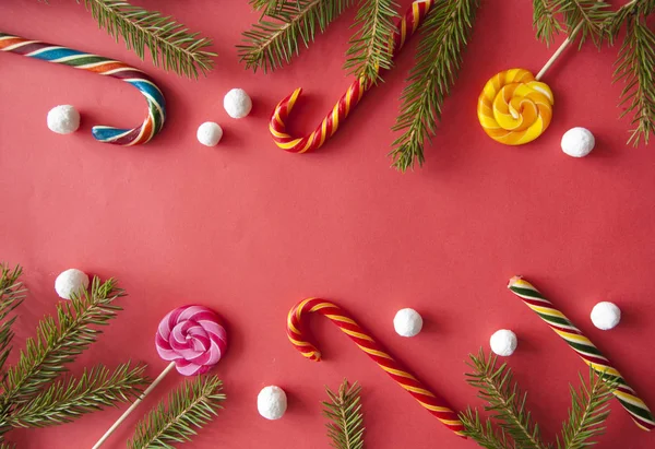 Sfondo di Natale con bastoncini di zucchero — Foto Stock
