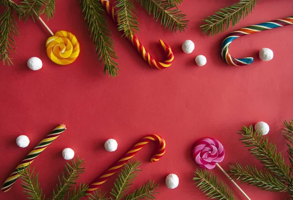 Kerst achtergrond met snoep stokken — Stockfoto