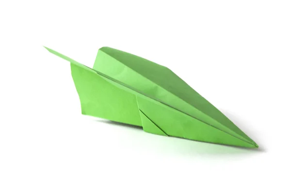 Green paper plane isolated with clipping path — 스톡 사진