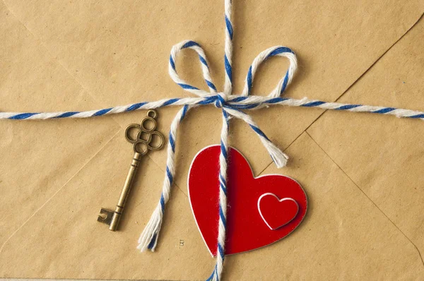Valentine's day. Envelope with red hearts. Valentine day card, l — 스톡 사진