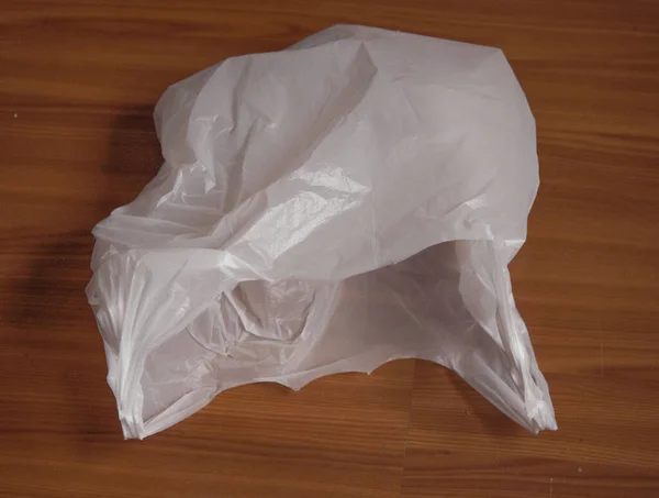 Sac Plastique Sac Plastique Sale Sur Sol Bois Les Déchets — Photo