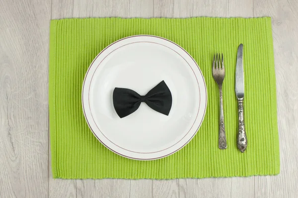Mutlu Babalar Günü Konsepti Beyefendinin Beyaz Ahşap Masadaki Çatal Bıçaklı — Stok fotoğraf