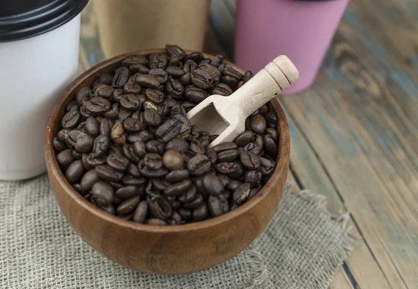 Tasses Jetables Emporter Papier Maquettes Avec Grains Café Pour Espresso — Photo