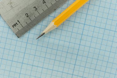 çizim araçları: kalem; ve grafik kağıdında kopya alanı olan cetvel