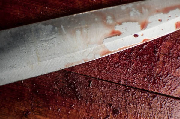 Knife Grunge Blood Wood Cutting Board — Stock Photo, Image