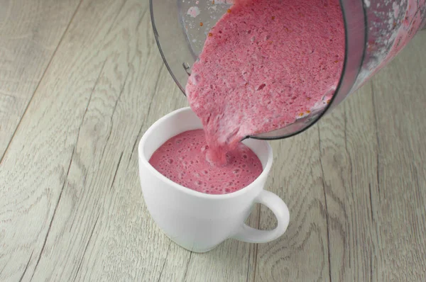 Breakfast Drinking Berry Yogurt Glass Light Board Yogurt Poured Bottle — Stock Photo, Image