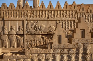 Achaemenid Bas Relief on Side Panels of Staircase to the castle in Persepolis of Shiraz clipart