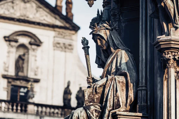 Personification of the Faculty of Arts, decoration of the statue of Charles IV. Prague, Czech Republic — Stock Photo, Image