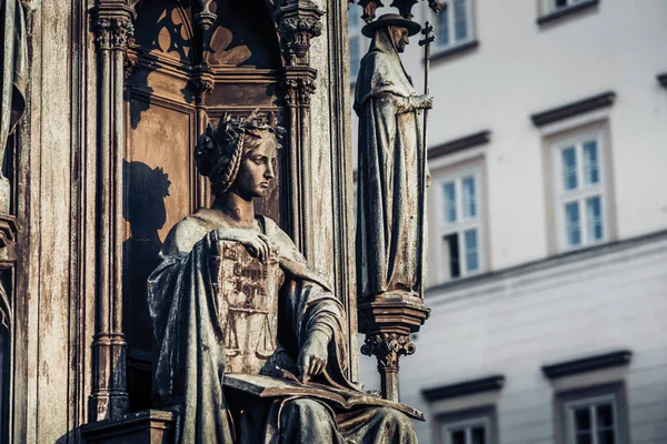 Personification of the Faculty of Law, decoration of the statue of Charles IV. Prague, Czech Republic. — Stock Photo, Image