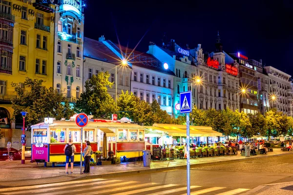Prague Czech Republic September 2016 Wenceslas Square Night Retired Tram — Stock Photo, Image