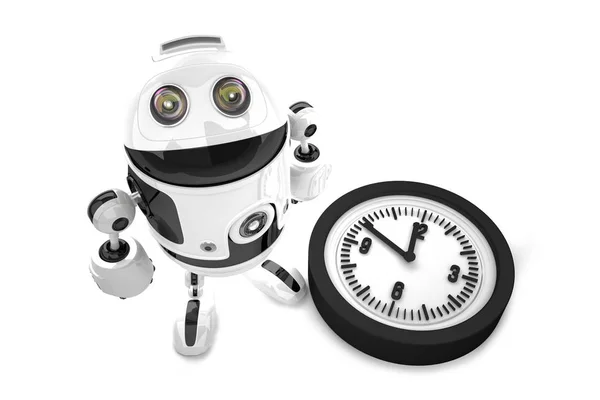 Ρομπότ με το ρολόι. 3D απεικόνιση. Απομονωμένη. Περιέχει διαδρομή αποκοπής — Φωτογραφία Αρχείου