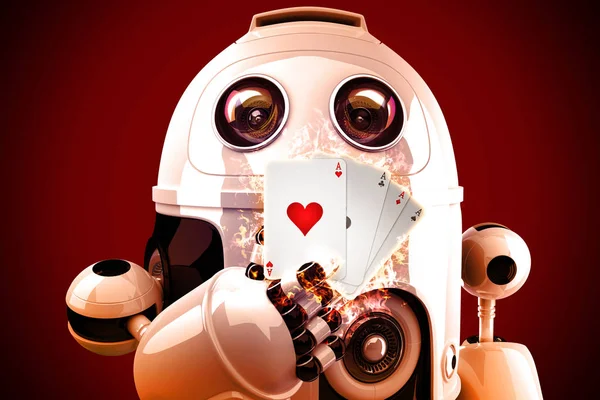 Robot hrát poker. 3D obrázek — Stock fotografie