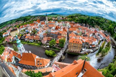 Cesky Krumlov hava Panoraması. South Bohemia, Çek Cumhuriyeti.