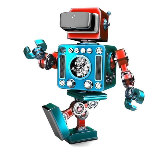 Retro Roboter Mit Headset Illustration Vereinzelt Enthält Schnittpfad — Stockfoto