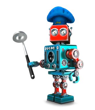 Robot Şef. 3D çizim. İzole. Kırpma yolunu içerir