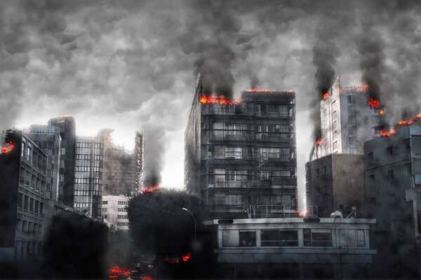 Apocalyptic cityscape. Digital illustration.