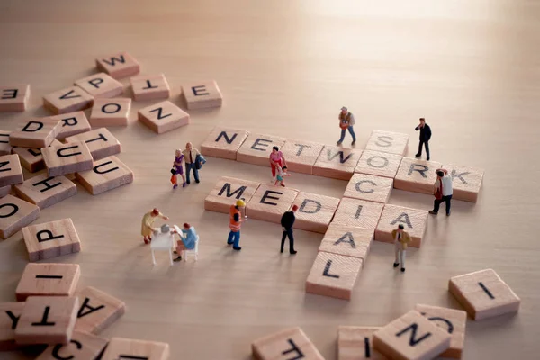 Words Social Network Collected Crossword Wooden Tiles — Stock Photo, Image