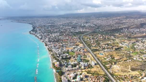 Vista Aérea Limassol Con Hoteles Edificios Playas — Vídeos de Stock