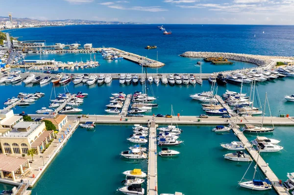 Vue Aérienne Marina Limassol Avec Des Bateaux Des Jetées Des — Photo
