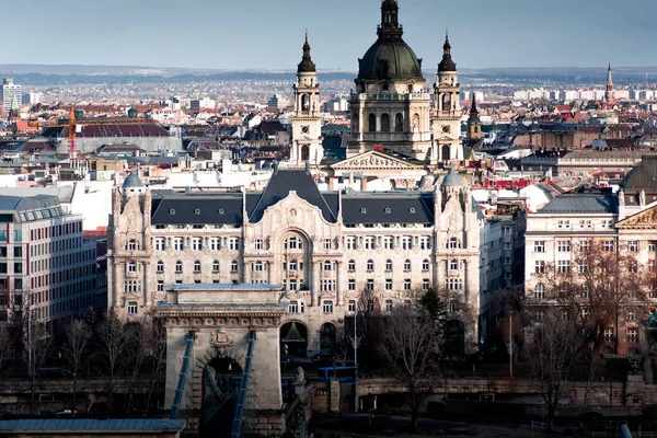 Vista Horizonte Budapeste Com Basílica Stephens Palácio Gresham Hungria — Fotografia de Stock