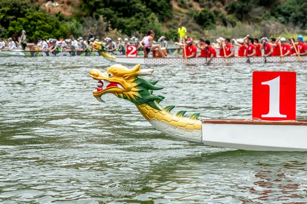 Dragon Tekne Yarışları Sırasında Dragon Kafasının Yan Görüntüsü — Stok fotoğraf